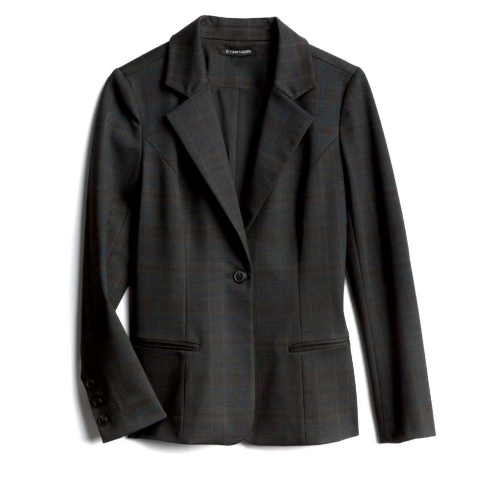 41 Hawthorne Langley Printed Ponte Black Plaid Women's Blazer
